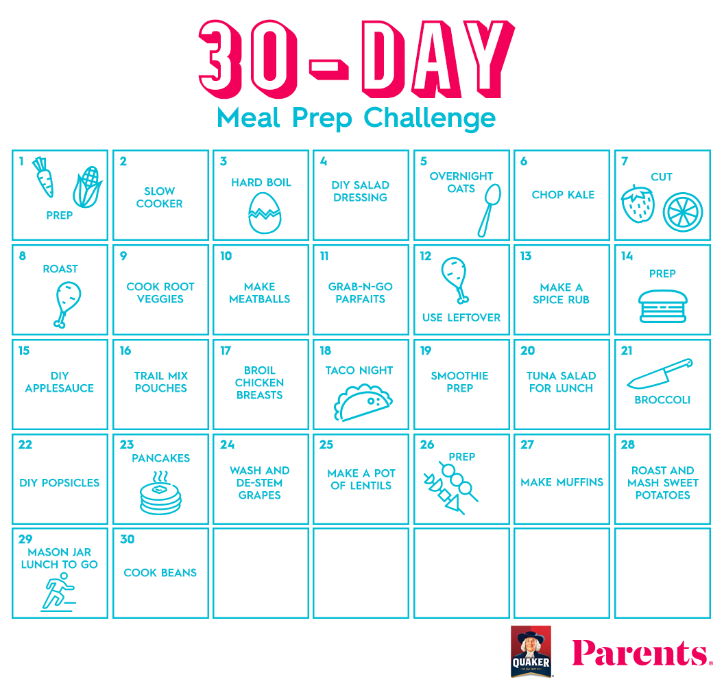 The 30 Day Meal Prep Challenge Parents Calendar Template