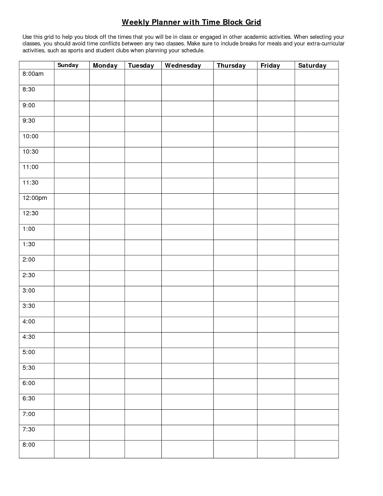 Time Block Schedule Template Printable Schedule Template 1