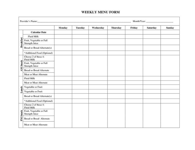 Weekly Blank Calendar With Menu Weekly Menu Template