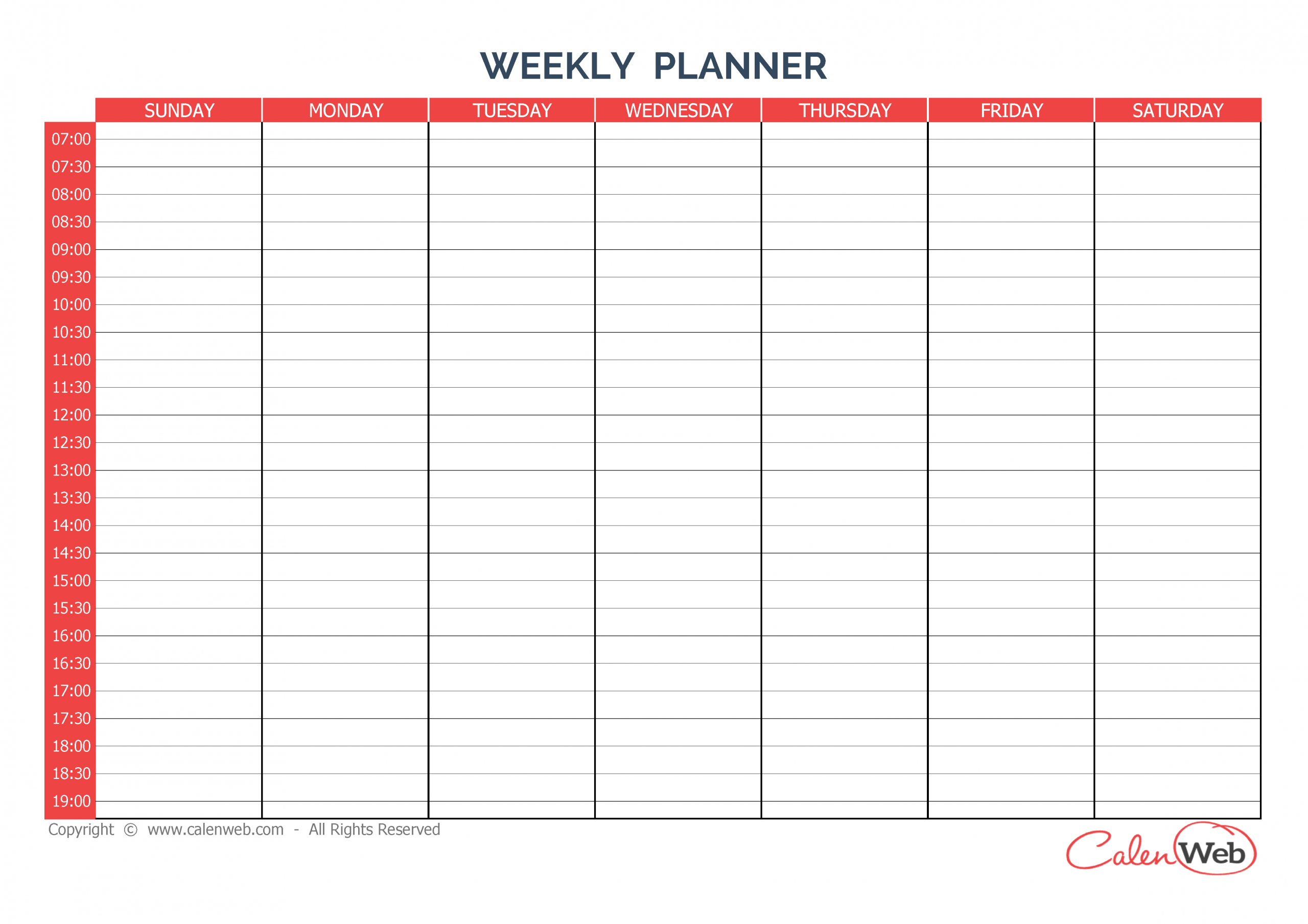 weekly planner 7 days first day sunday a week of 7 days