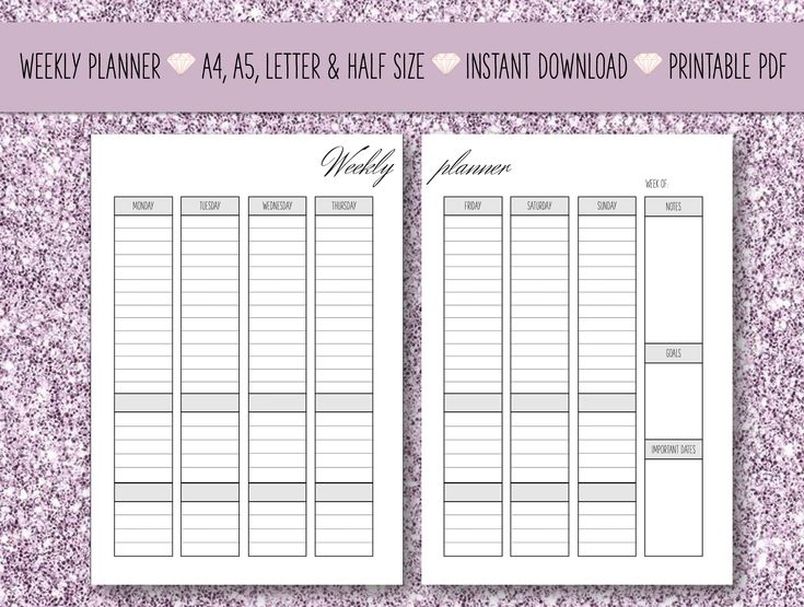 weekly planner printable 7 day schedule instant download