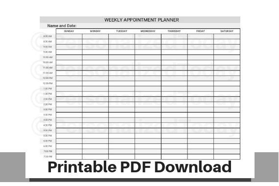 Weekly Printable Schedule 8 A M Through 8 P M 12 Hour