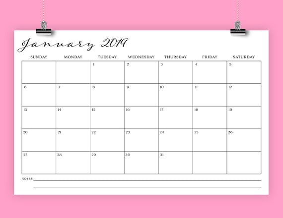 11 x 17 inch 2019 calendar template instant download etsy