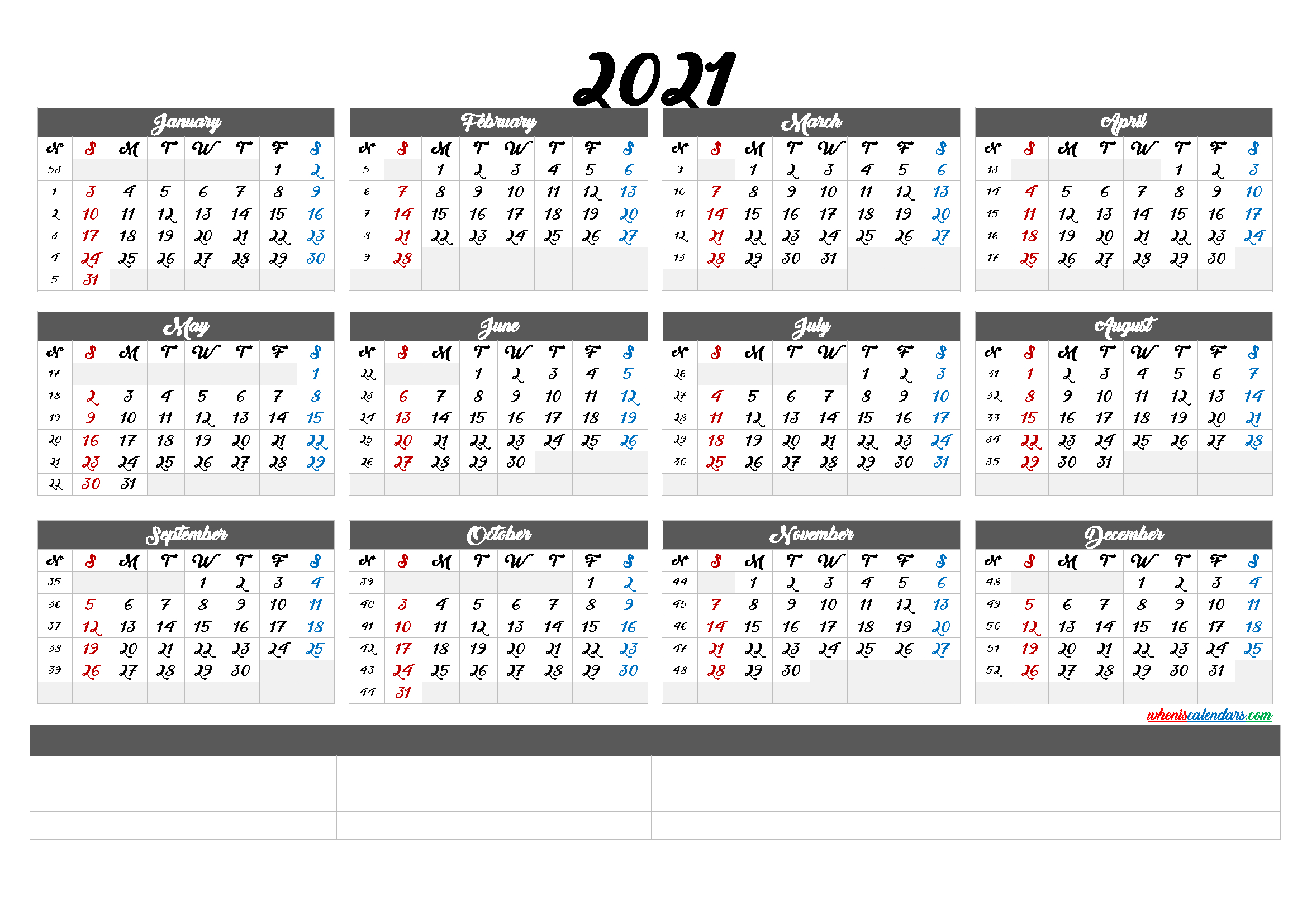 12 Month Calendar Printable 2021 6 Templates Free