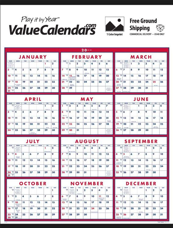 2017 Span A Year Blue Red Calendar 22 X 29