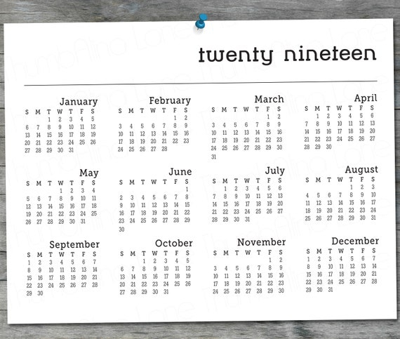 2019 Printable Calendar Instant Download 8 5 X11 Black