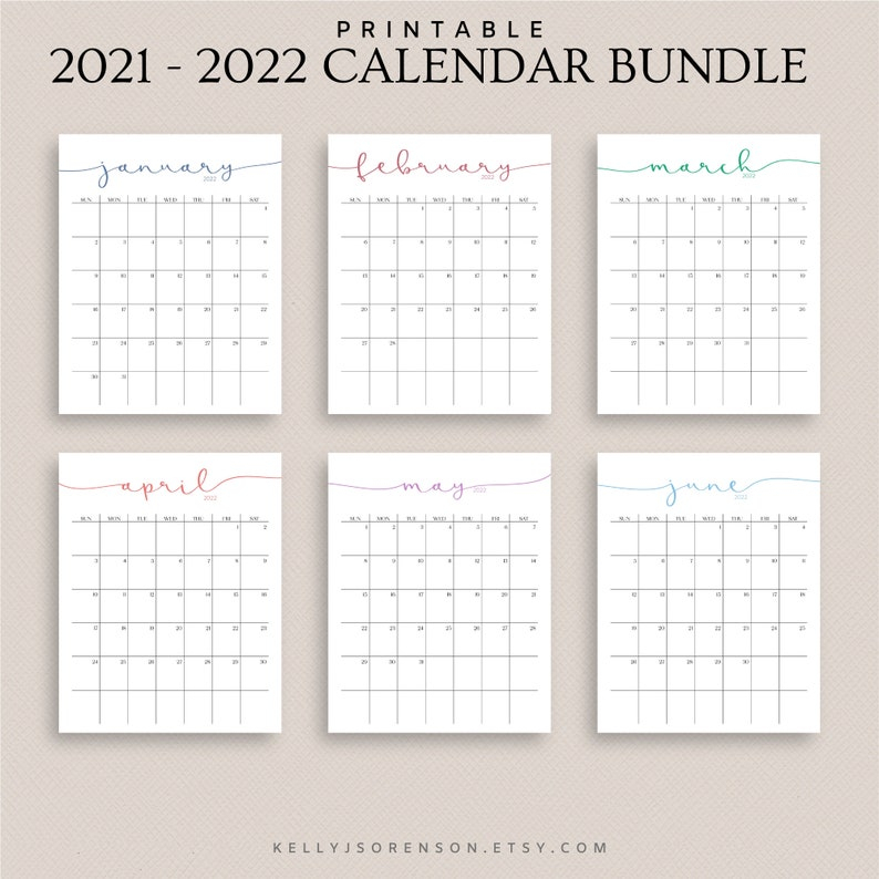 2021 2022 Calendar Bundle Printable Editable Portrait Etsy