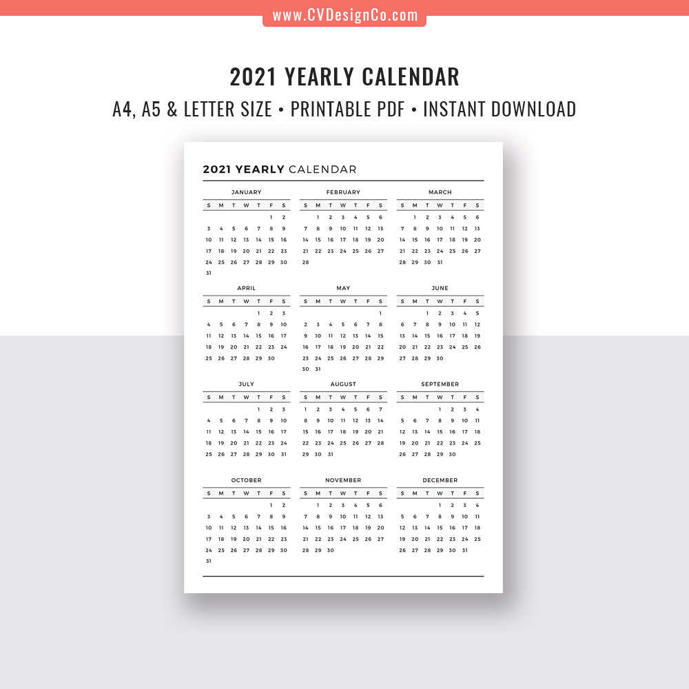 2021 2022 Yearly Calendar Year At A Glance Digital