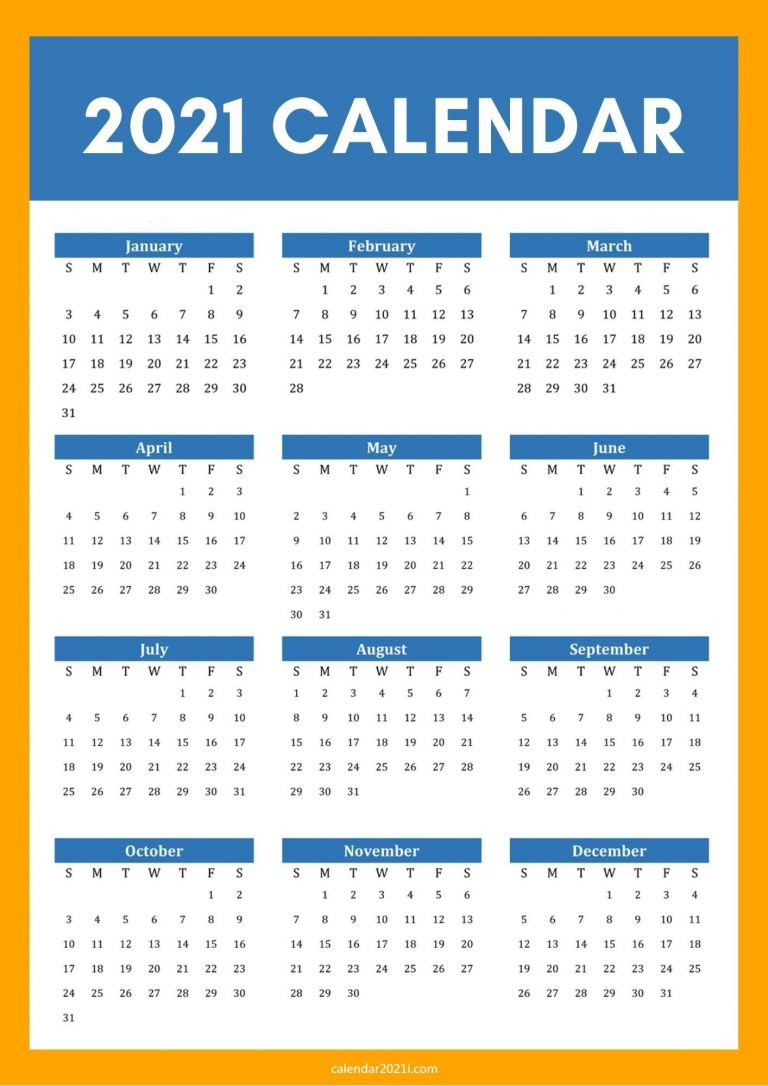 2021 Calendar A4 Size Printable Free Download Calendar 2021