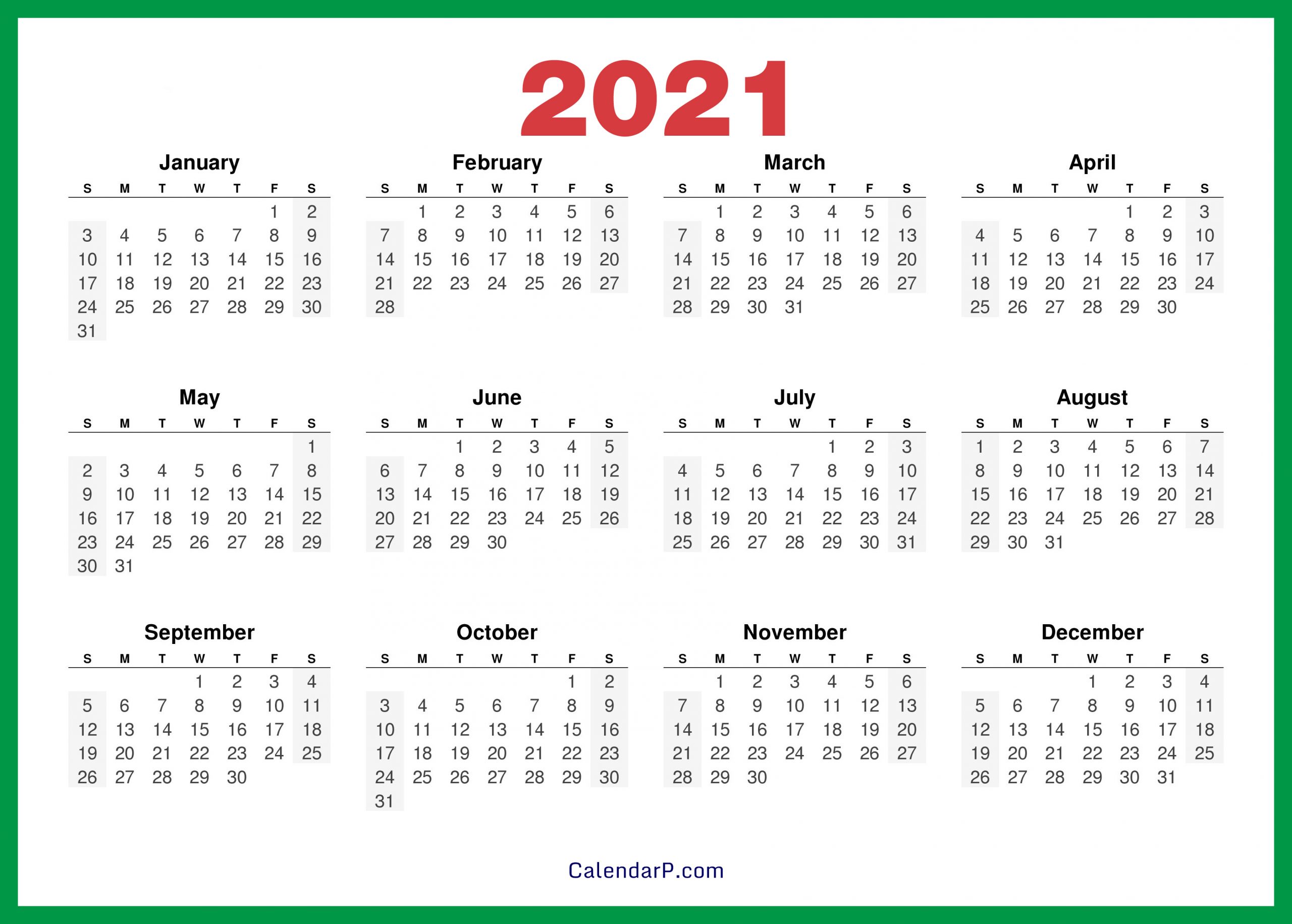 2021 calendar printable free hd green calendarp