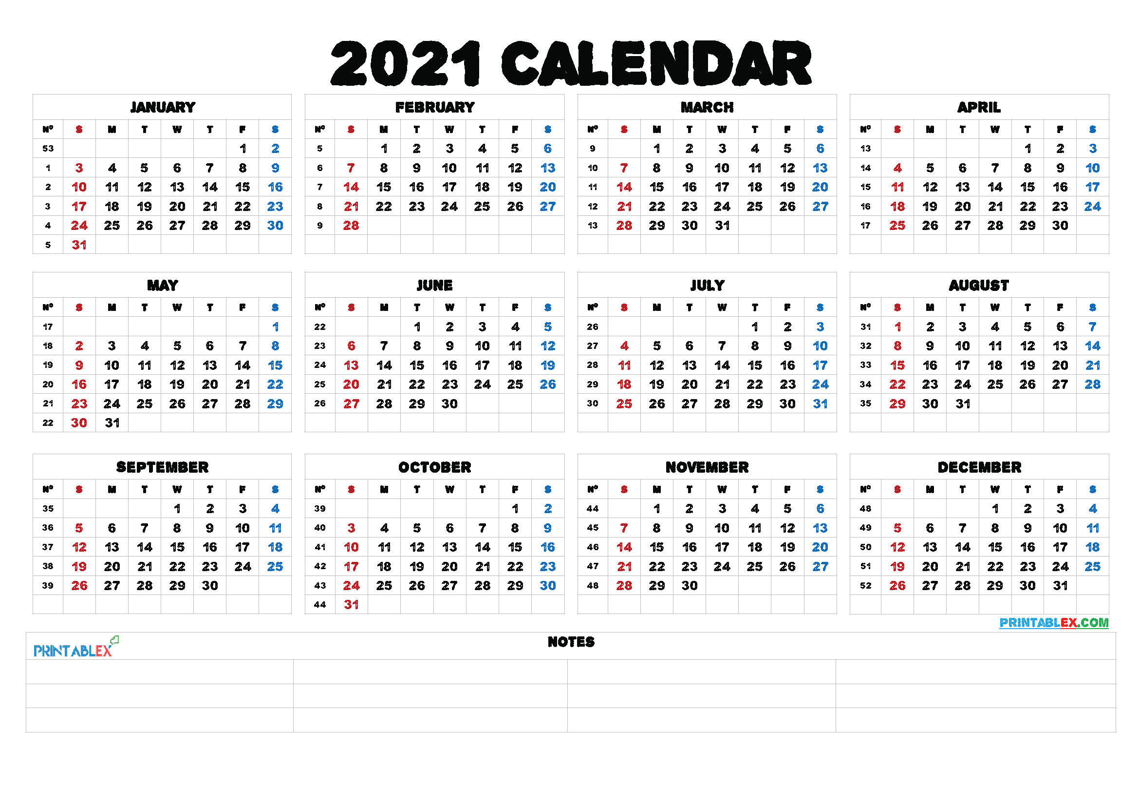 2021 calendar with week numbers printable pdf free 1