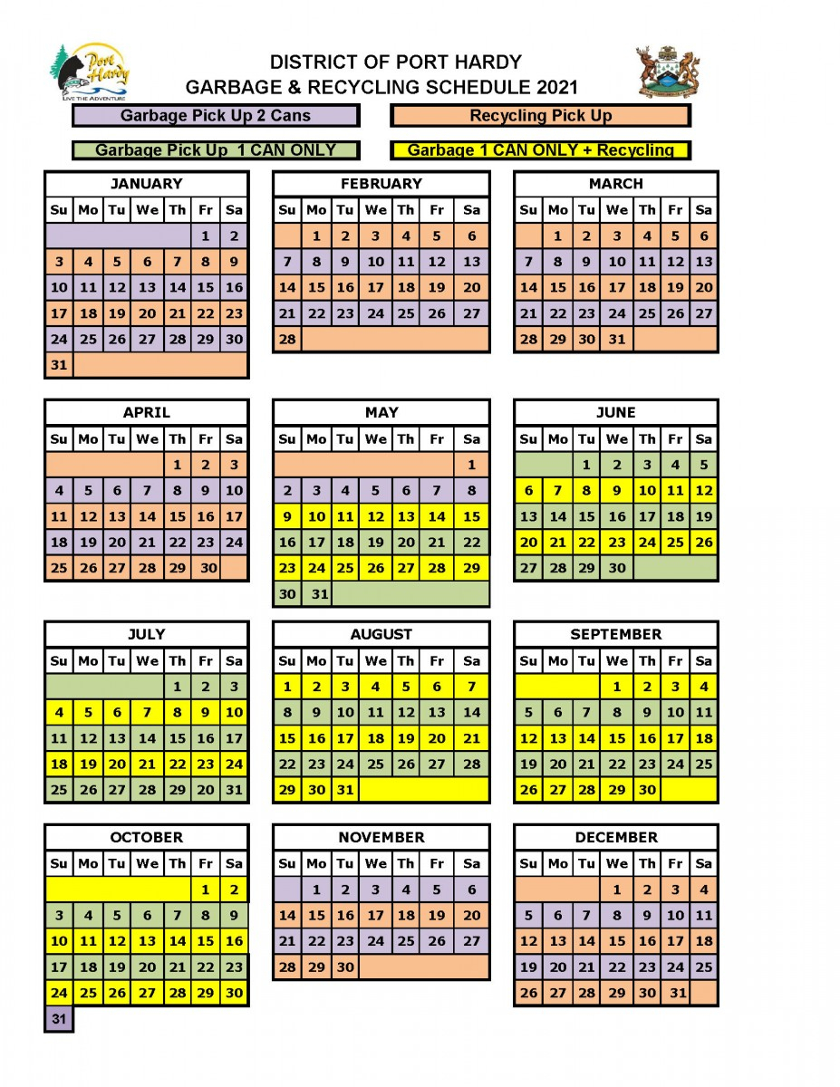2021 Garbage Recycling Calendar Page 1 Port Hardy