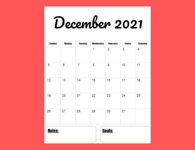 2021 Vertical Calendar Printable Template 12 Month 8 5 X 1