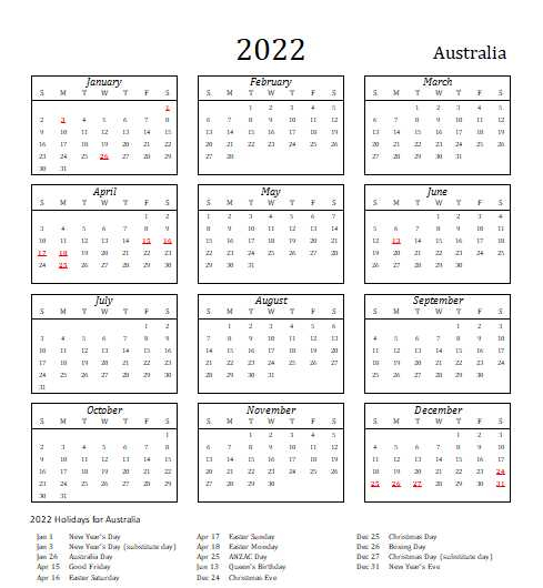 2022 Australia Calendar With Holidays Allcalendar