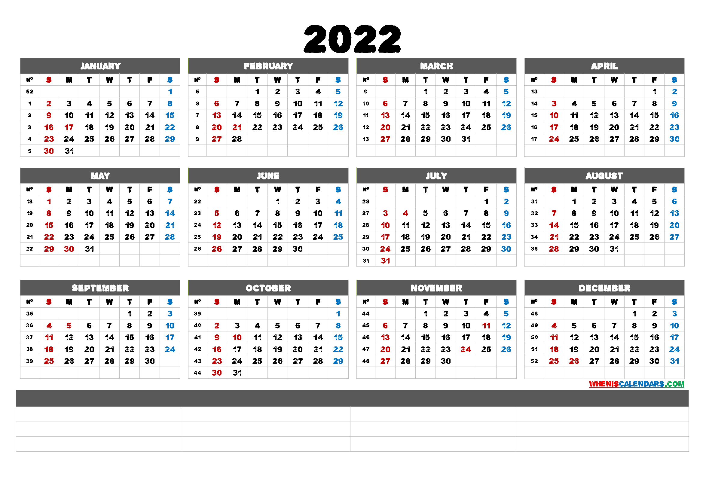 2022 Calendar With Week Numbers Printable Calendraex