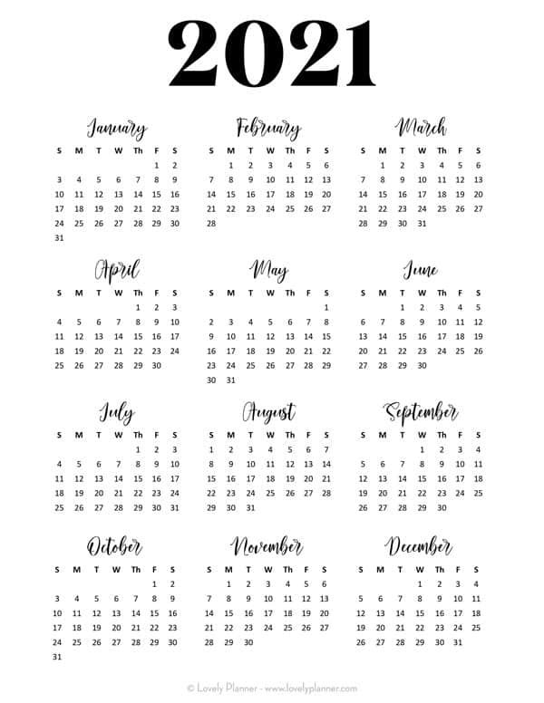 24 pretty free printable one page calendars for 2021 1