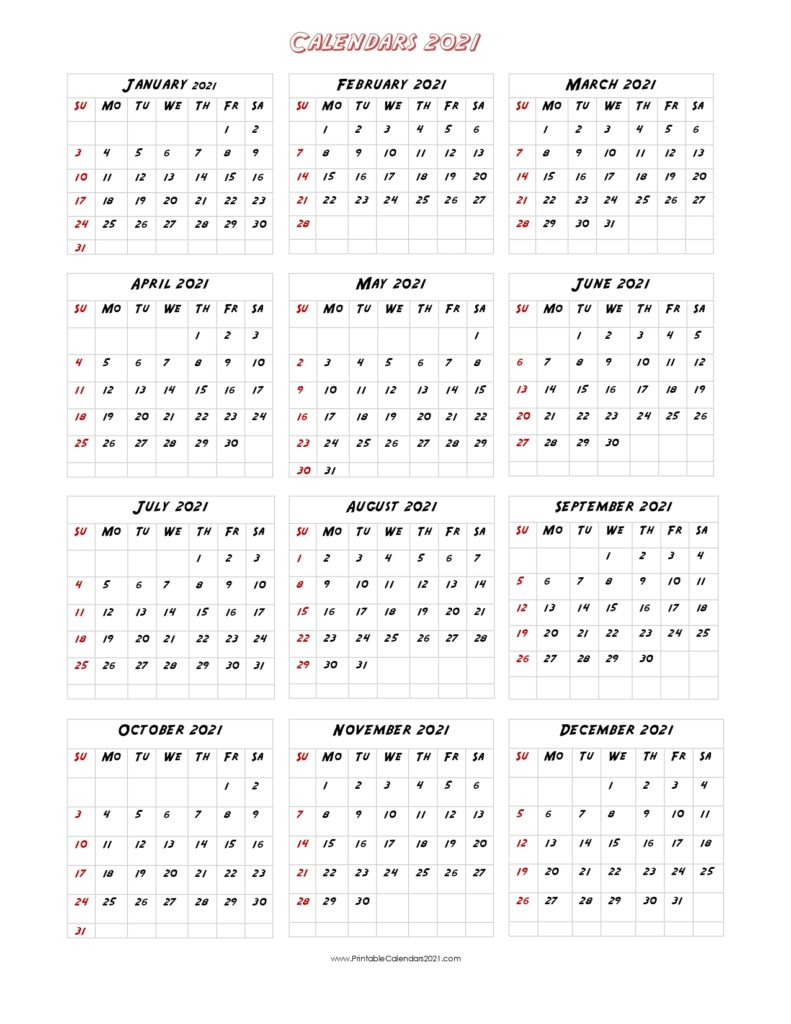 56 printable calendar 2021 one page printable 2021 1