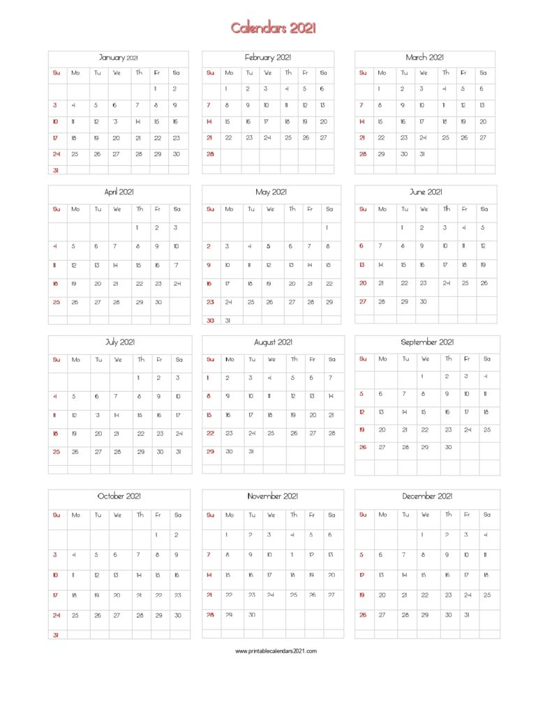 56 printable calendar 2021 one page printable 2021 2