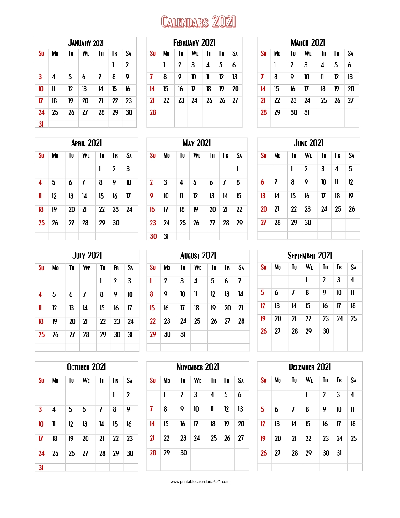 56 Printable Calendar 2021 One Page Printable 2021 3