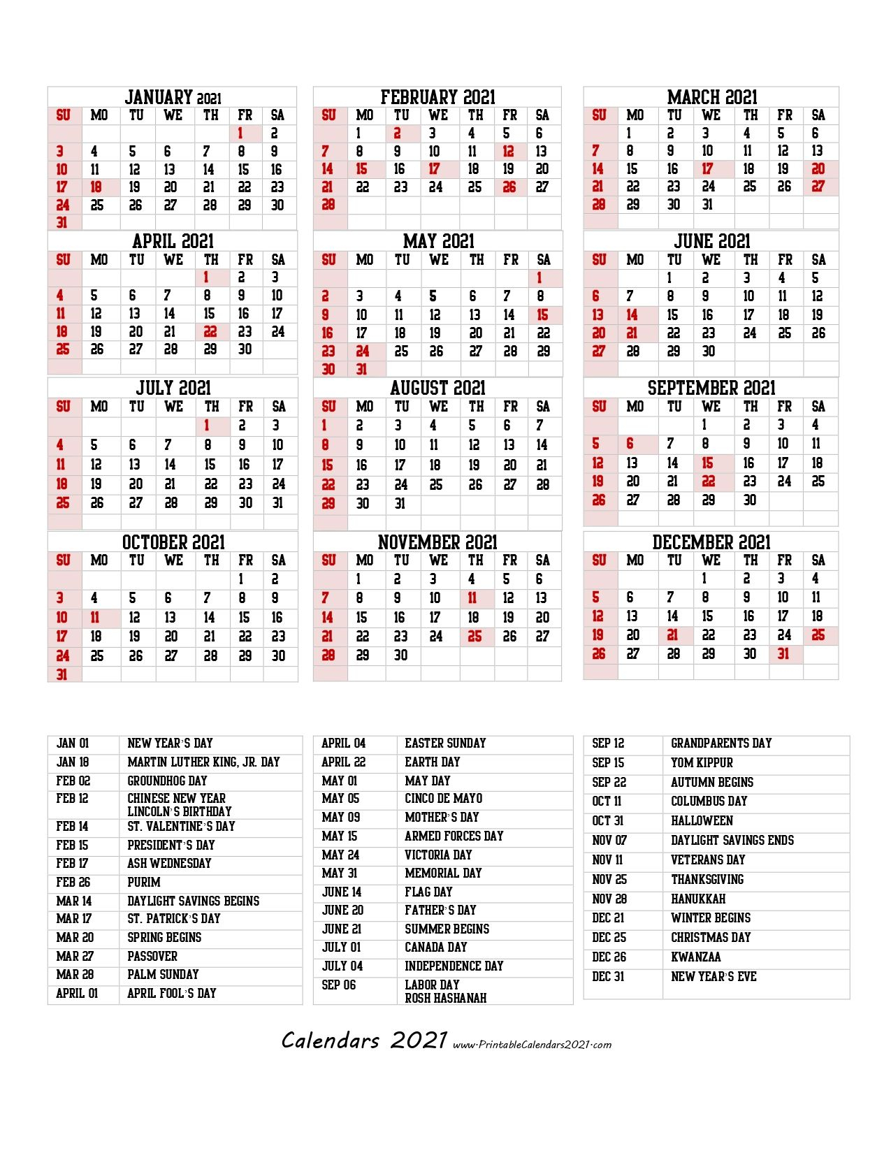 68 Design Printable 2021 Calendar One Page With Holidays