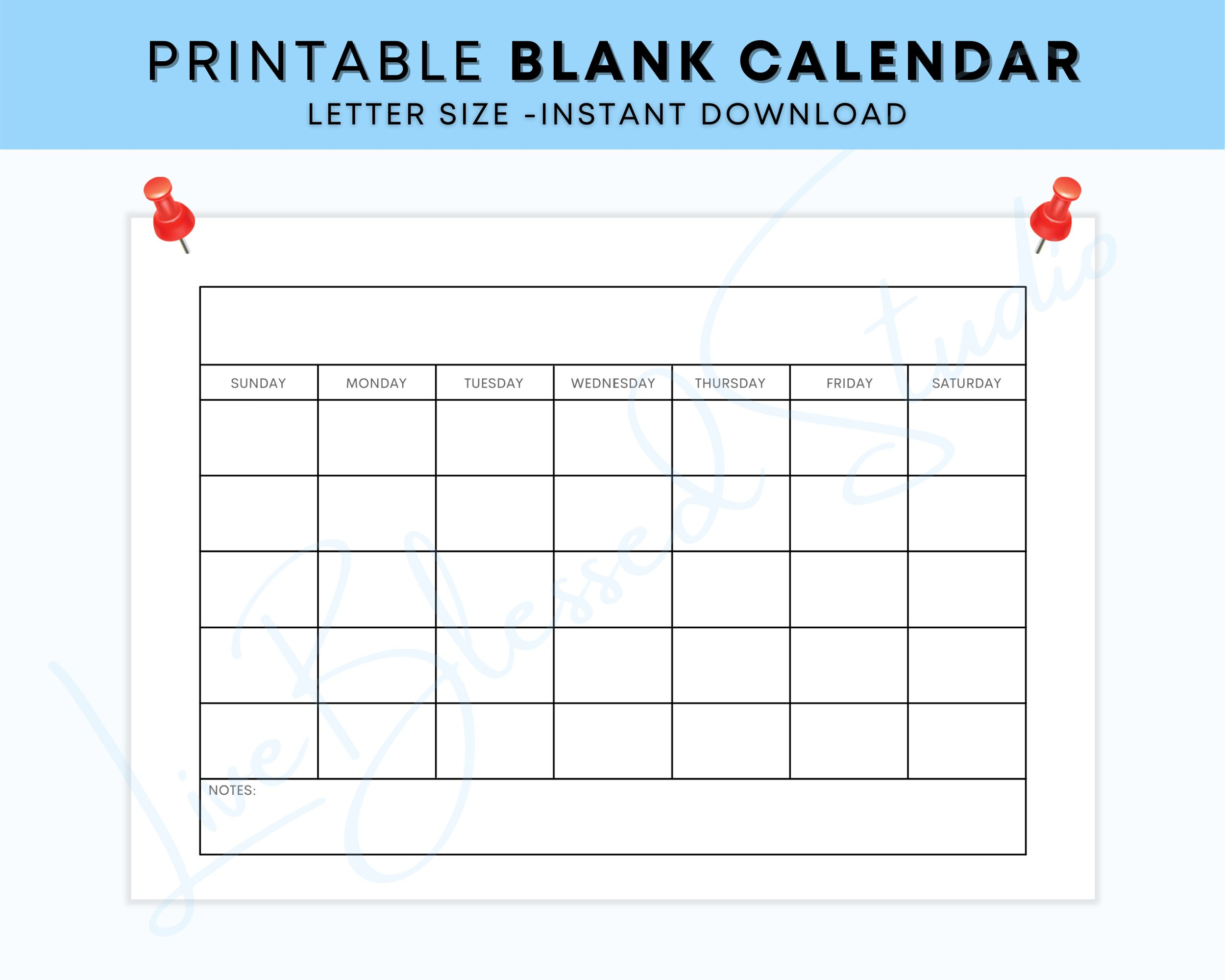 8 5 X 11 Inch Blank Calendar Page Template Includes Sun