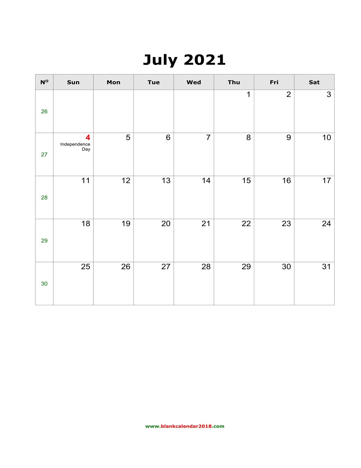 blank holidays calendar july 2021 portrait