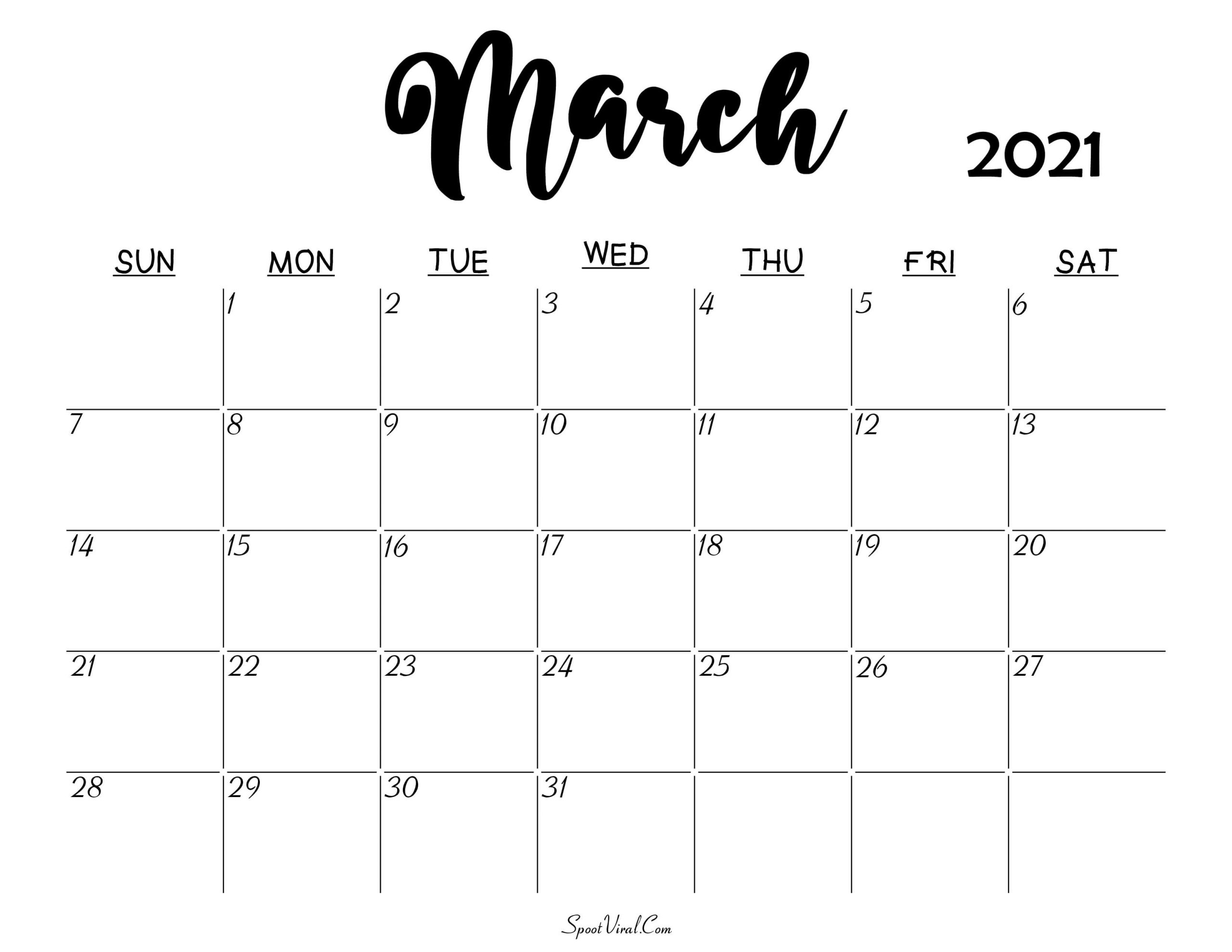 Blank March 2021 Calendar Printable Latest Calendar