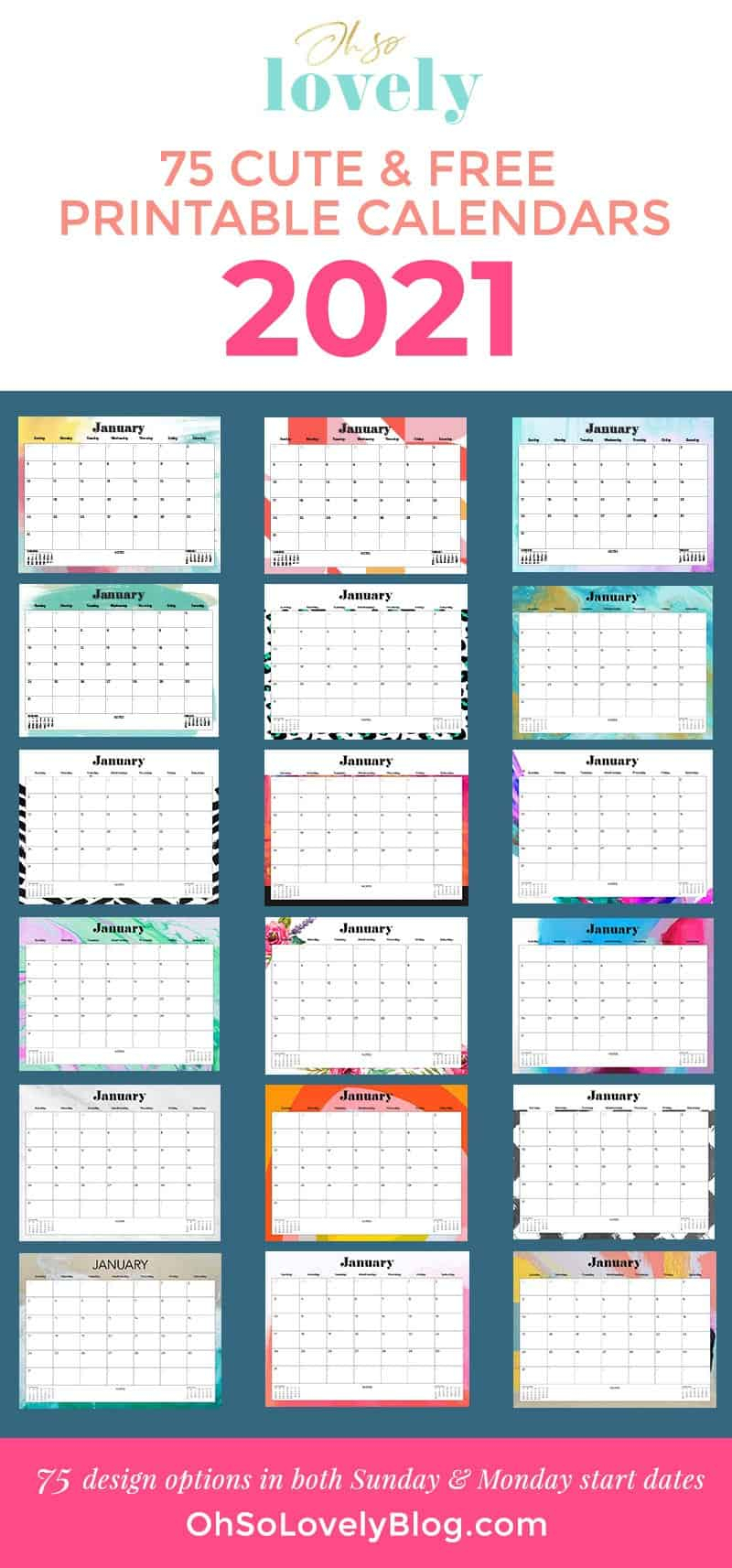Cute 2021 Printable Blank Calendars Custom Editable 2021