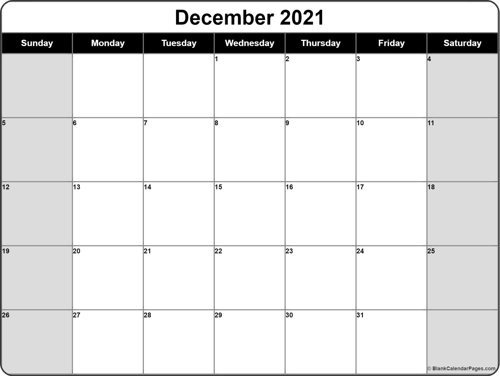 December 2021 Calendar Free Printable Calendar Templates