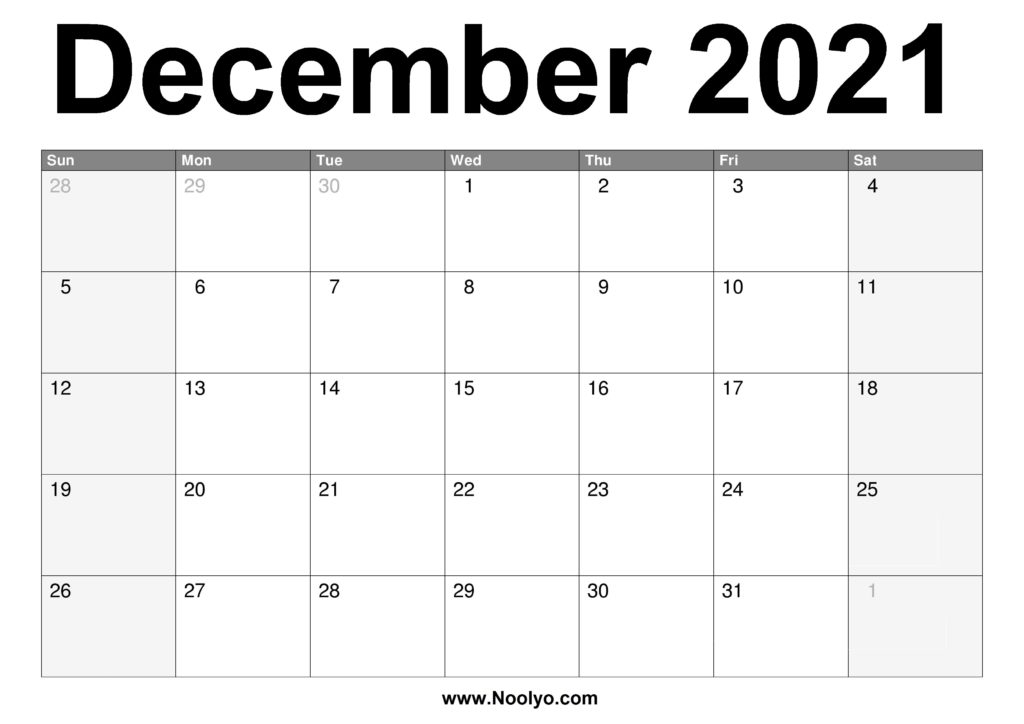 December 2021 Calendar Printable Free Download Noolyo