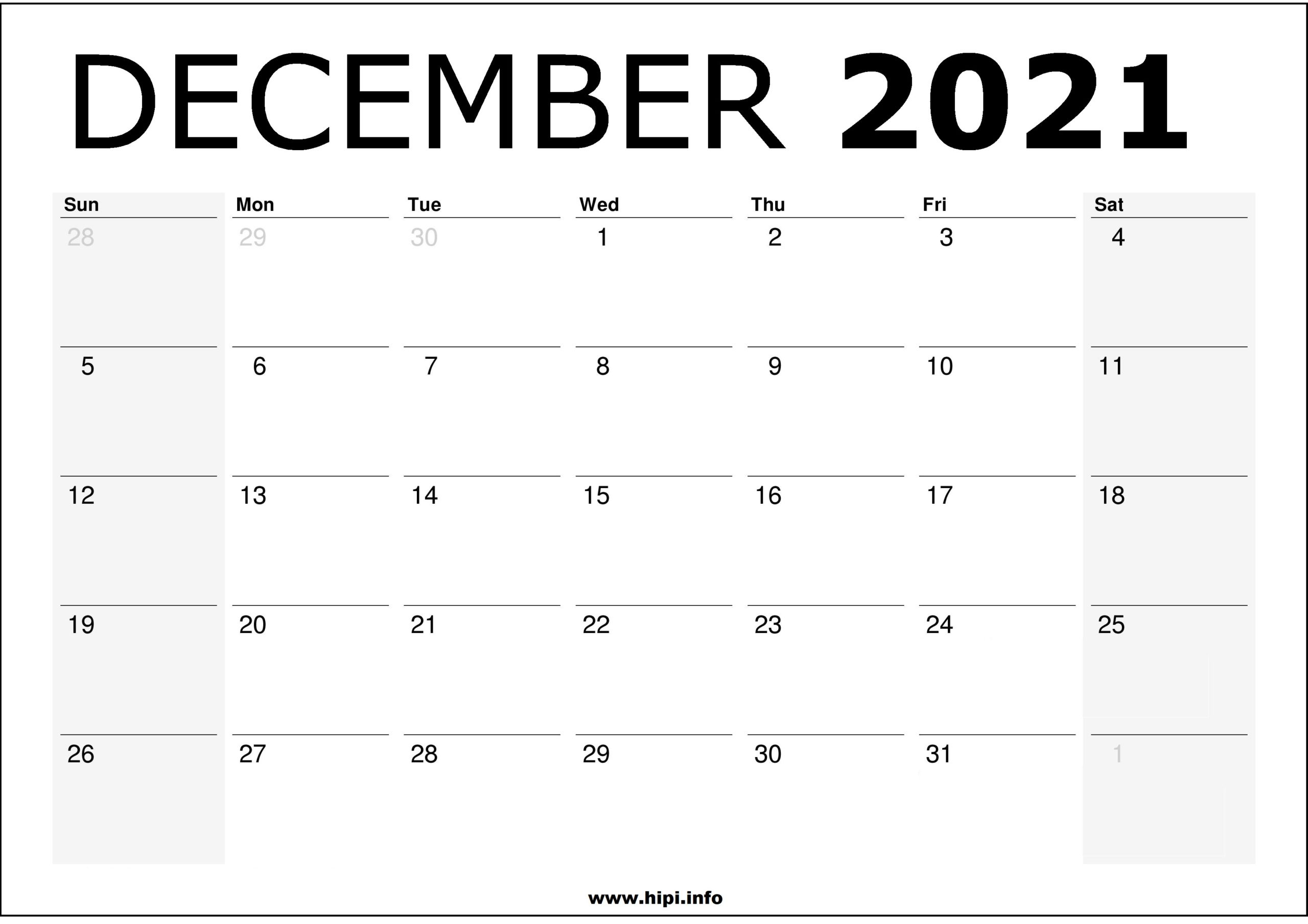 December 2021 Calendar Printable Monthly Calendar Free