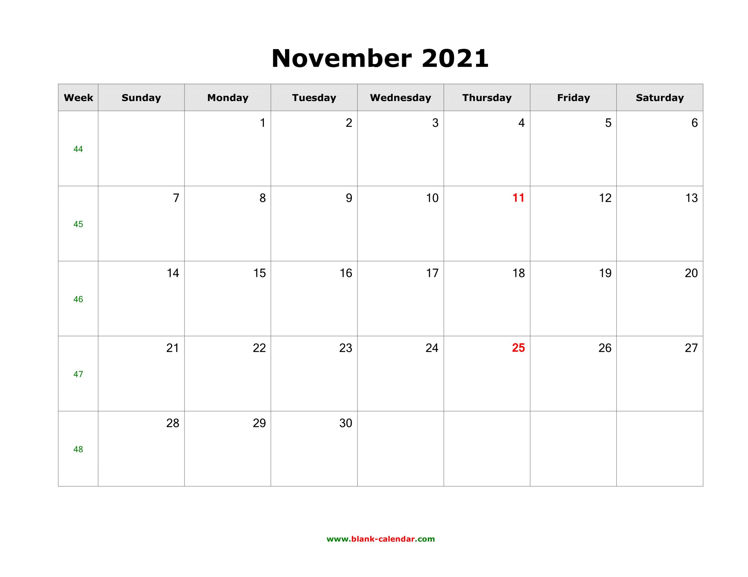 Download November 2021 Blank Calendar Horizontal