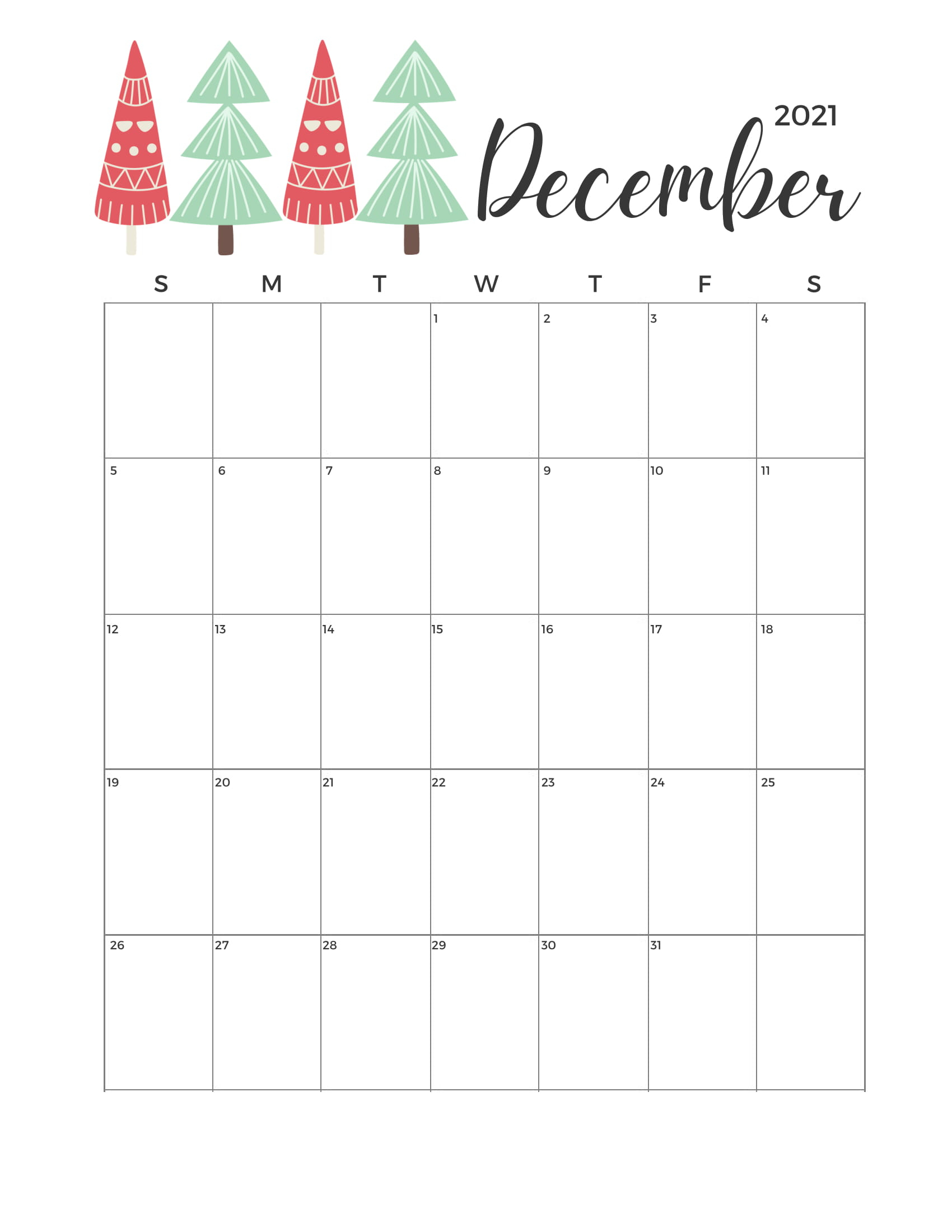 Floral December 2021 Calendar Templates Printable 2021 1