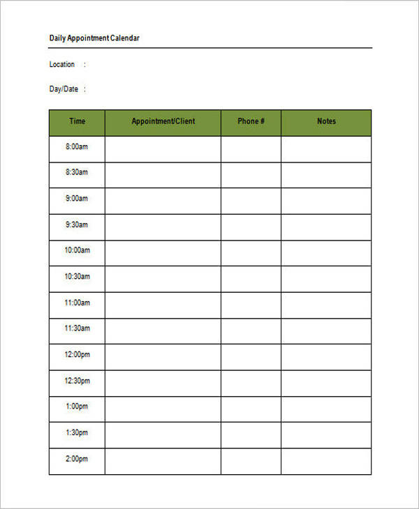Free 6 Appointment Calendar Templates In Ms Word Pdf