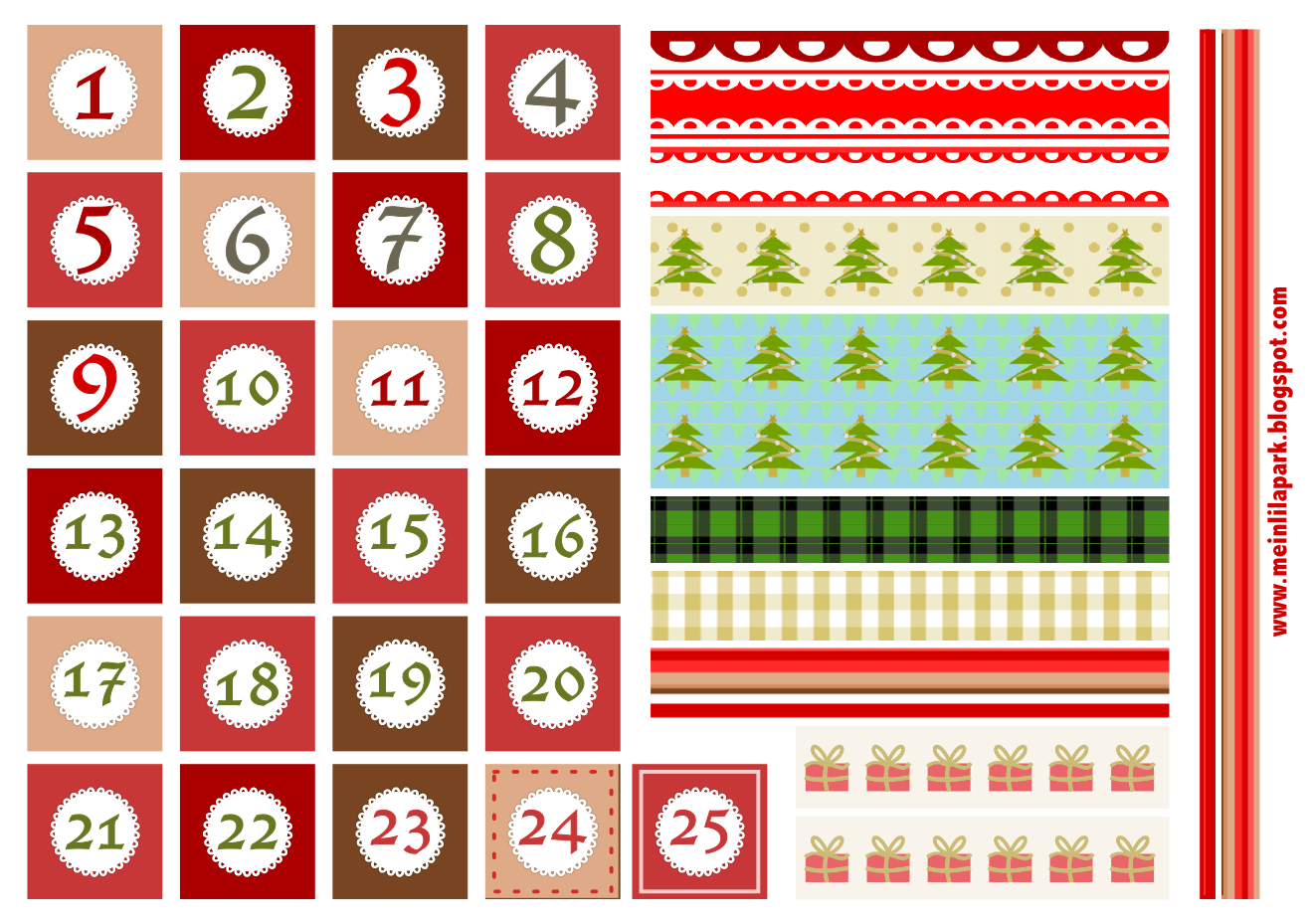 Free Printable Christmas Advent Calendar Numbers And