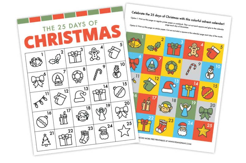 Free Printable Christmas Advent Calendar Pjs And Paint 1