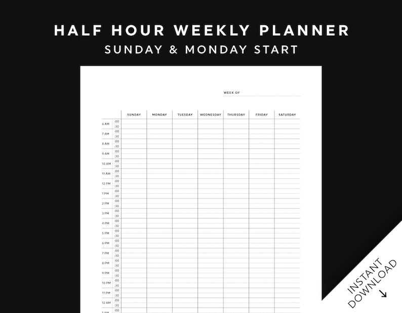 Half Hour Weekly Schedule Printable Half Hour Daily