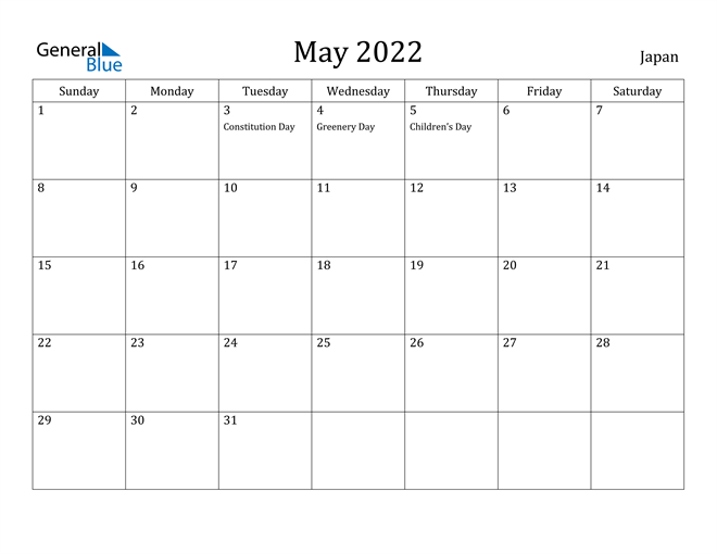 japan may 2022 calendar with holidays