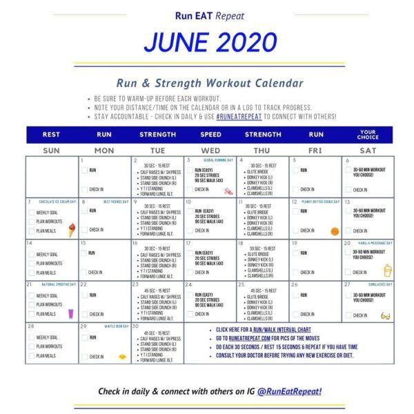 June Running Calendar Free Printable Workout Run Eat