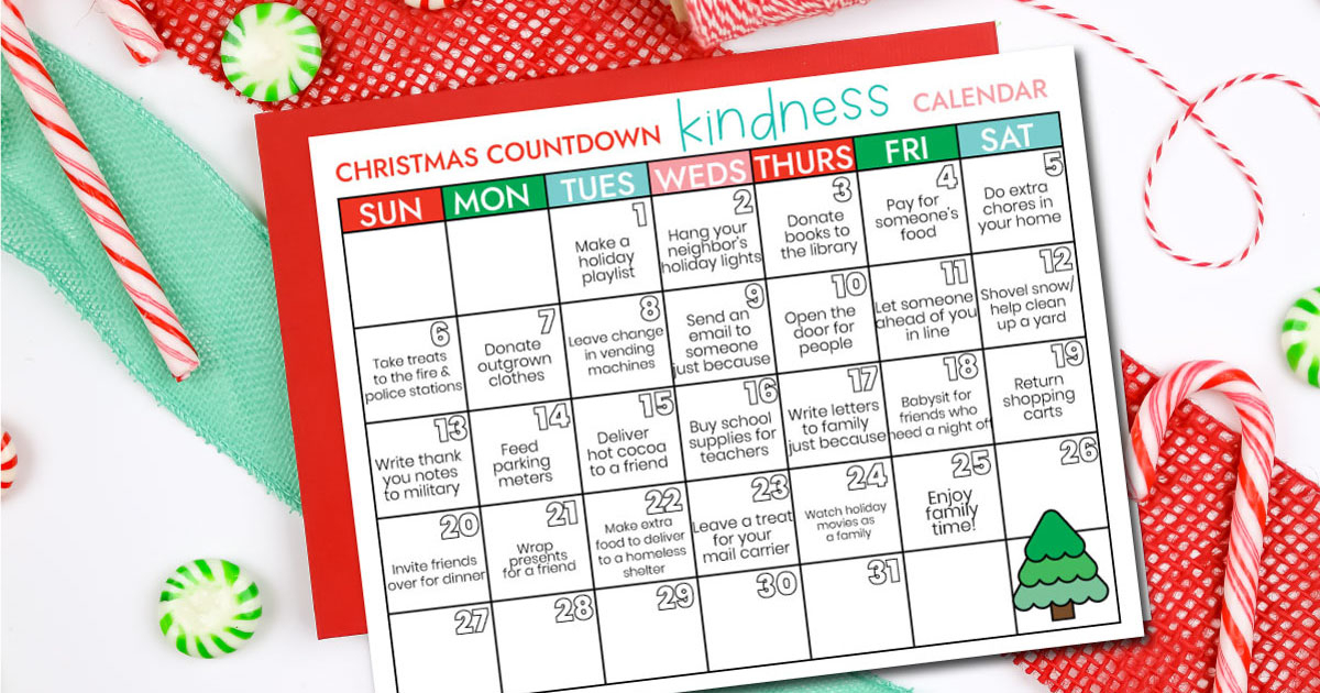 Kindness Christmas Countdown Calendar Printable From