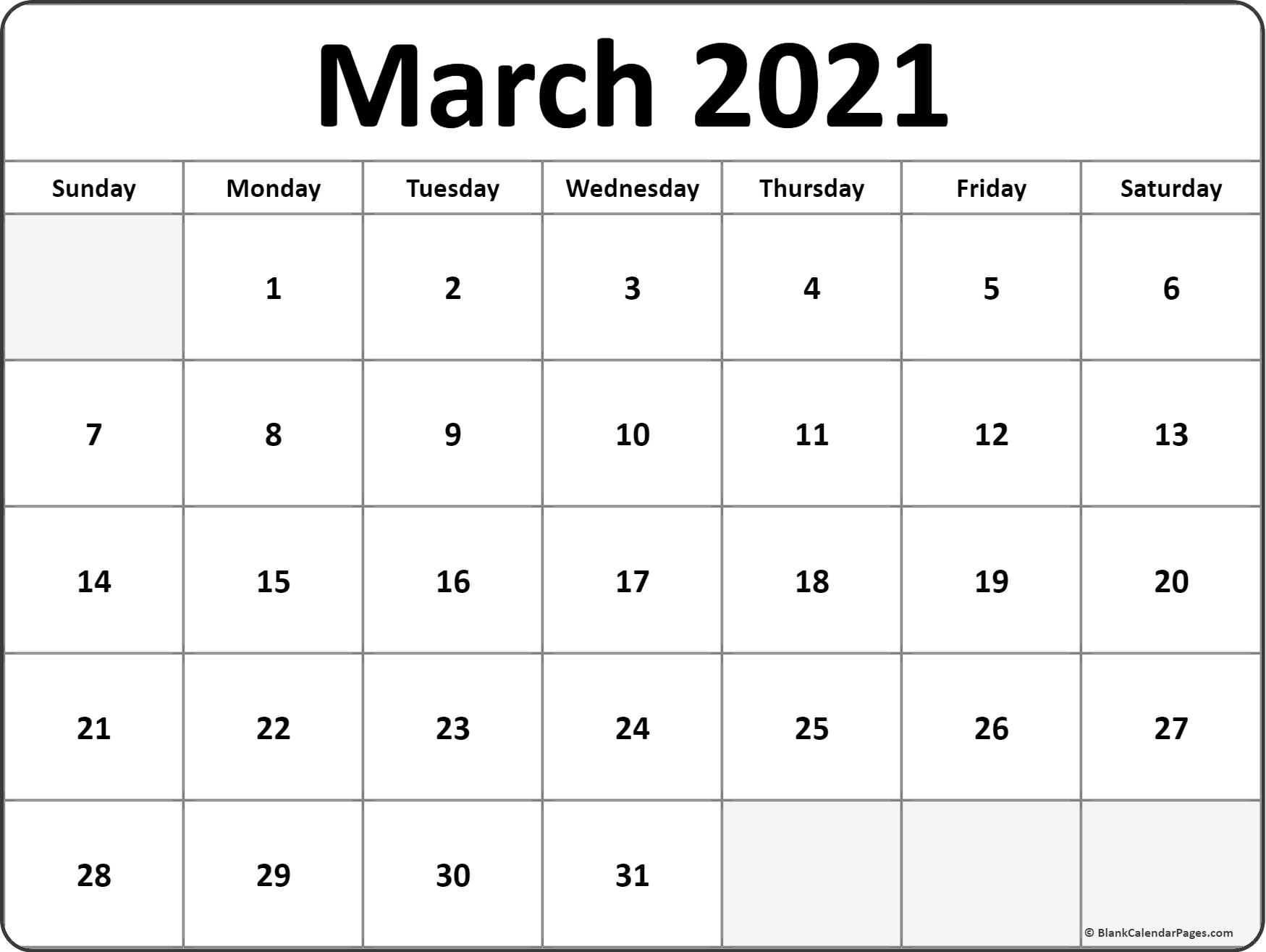 March 2021 Blank Calendar Collection