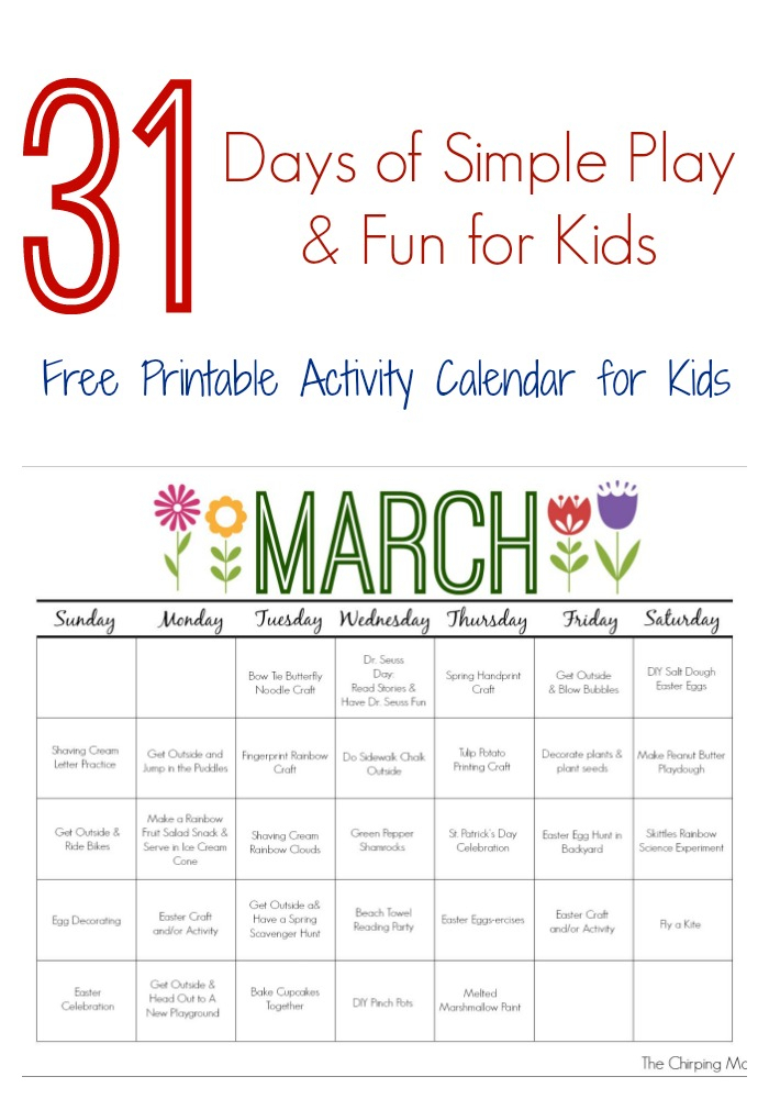 march printable activity calendar for kids the chirping moms