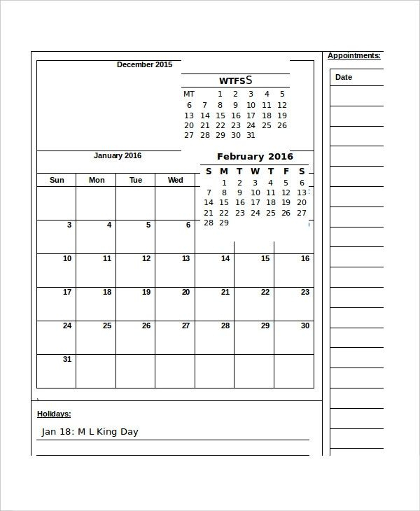 monthly calendar templates 12 free word excel pdf