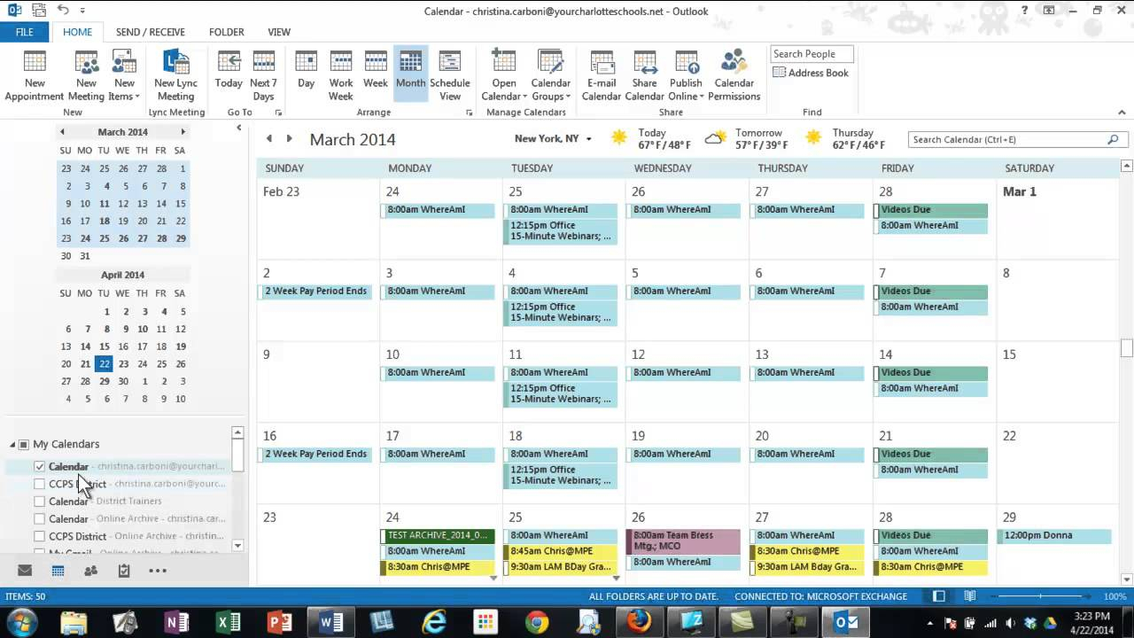ms office 2013 outlook calendar archive access ccps youtube