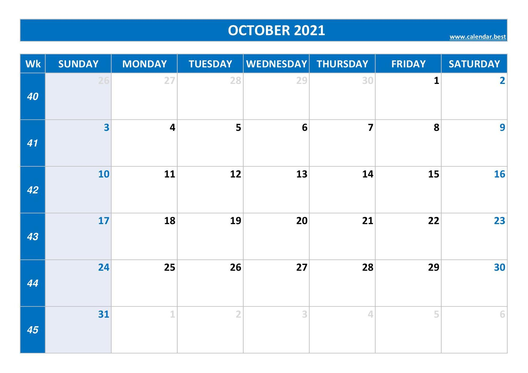 October 2021 Calendar Calendar Best 1