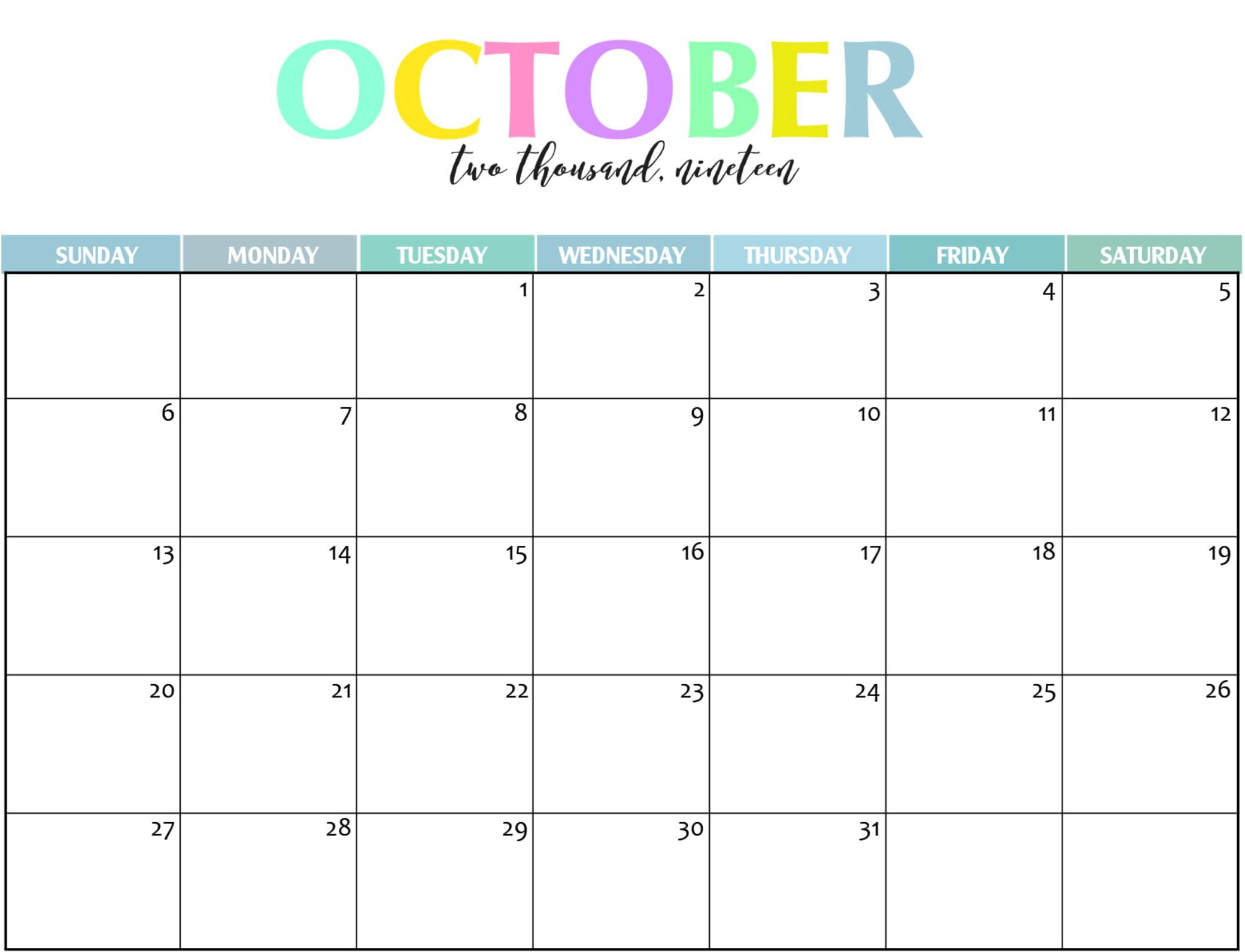 October Printable Calendar Waterproof 2021 Printable 1