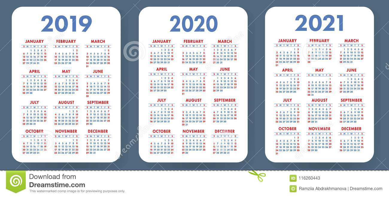 pocket calendar 2019 2020 2021 set basic simple 1