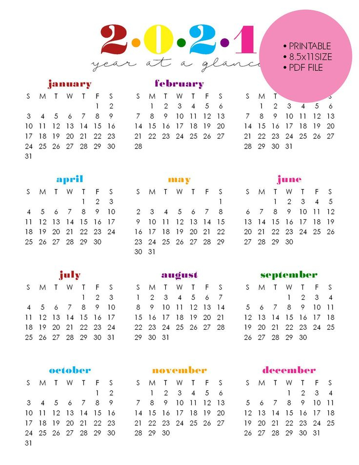 Printable 2021 Year At A Glance 8 5×11 Wall Etsy In 2021