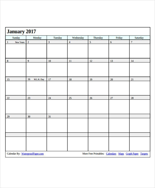 Printable Blank Calendar Template 9 Free Word Excel