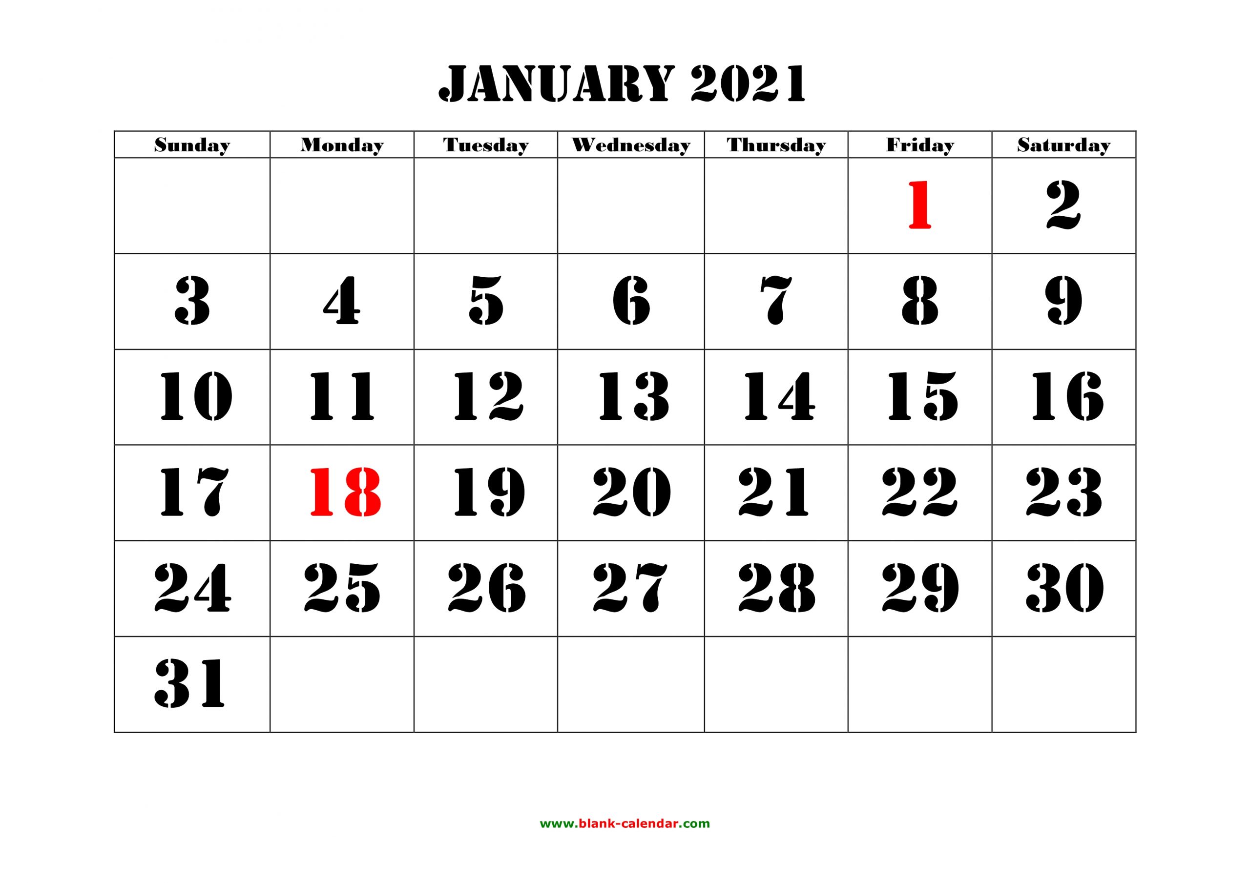 Printable Calendar 2021 Free Download Yearly Calendar